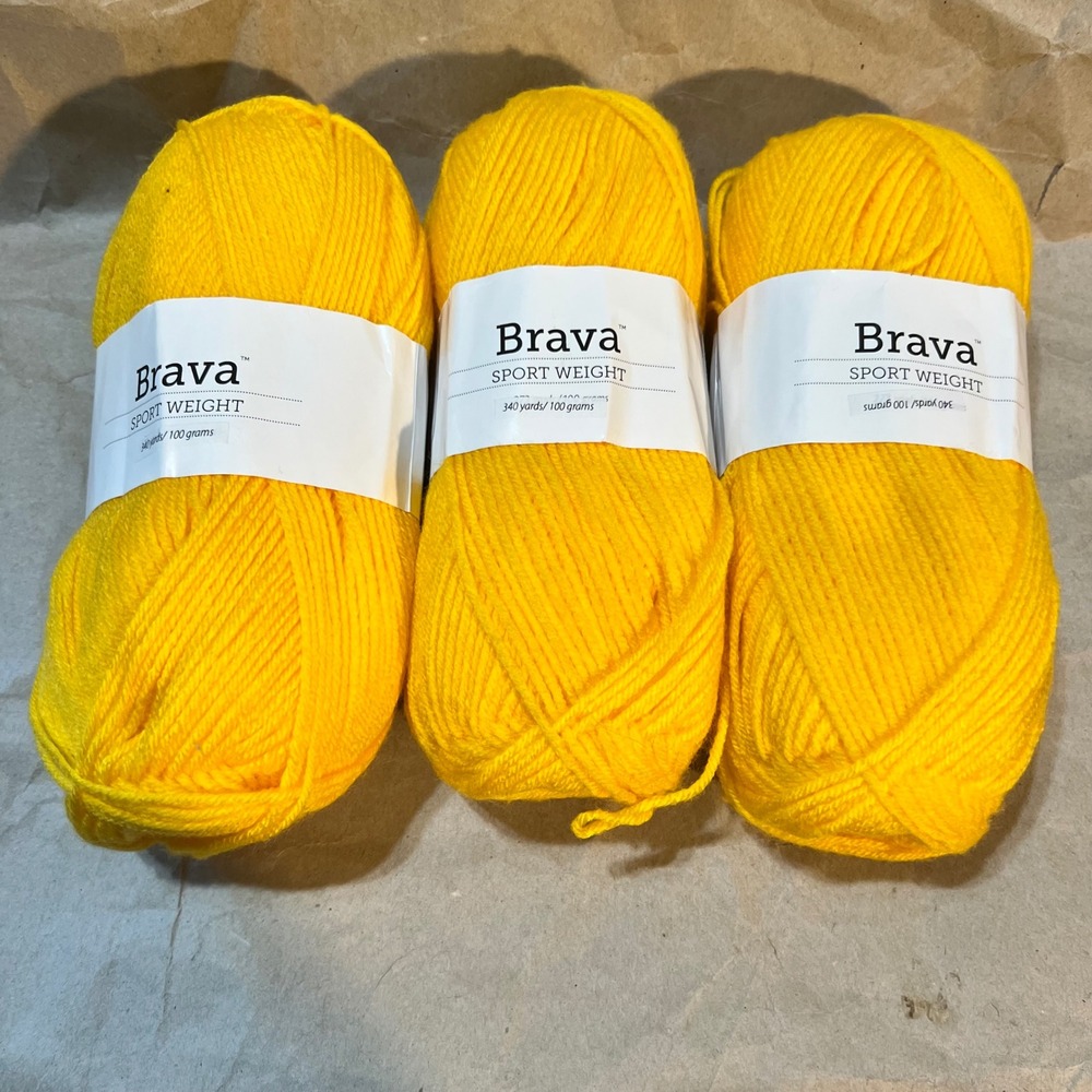 Knit Picks 300g Brava Sport Weight Yarn Canary Yellow 100% Premium Acrylic 3pk